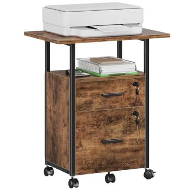 Imagem de GYIIYUO Armário de arquivo com 2 gavetas de madeira com mesa estendida e trava de 55 cm, armário de arquivo móvel com bolsa lateral, suporte para impressora rolante, tamanho A4 e carta, escritório