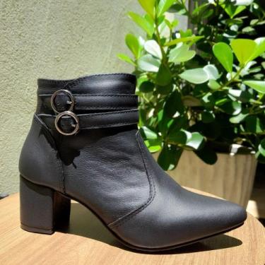 Imagem de Bota Feminina Social Couro Legitimo Cano Curto Salto Grosso - Lirom, P