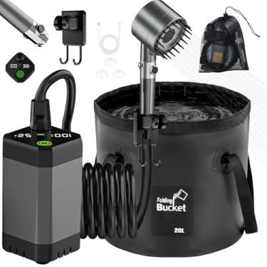 Imagem de Abdtech Chuveiro portátil para acampamento – Chuveiro de acampamento recarregável, bomba de chuveiro impermeável IPX7, cabeça de pulverizador de filtro elétrico para atividades ao ar livre, banho de