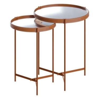 Imagem de Kit Mesa Lateral Aqua Com Espelho Cobre - Imcal - IMCAL MÓVEIS