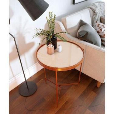 Imagem de Mesa Lateral Ambiente Aqua Pequena Com Vidro Off White Cobre - Imcal -