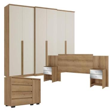 Imagem de Guarda Roupa Casal Valência 6 Portas Capuccino Off White com Cômoda co