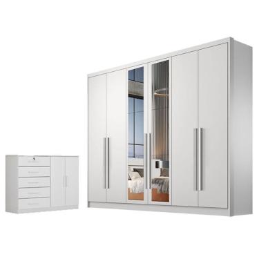 Imagem de Guarda Roupa Casal Livorno Com Nicho E Espelho E Cômoda Seul Neve - Novo Horizonte