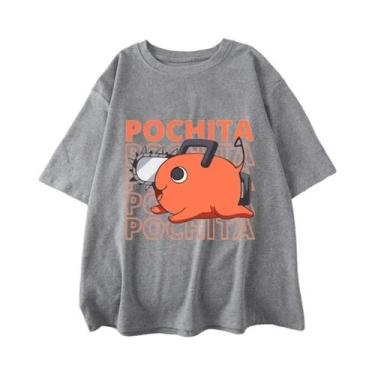 Imagem de Pochita engraçado anime impressão manga curta camiseta, blusa solta ca