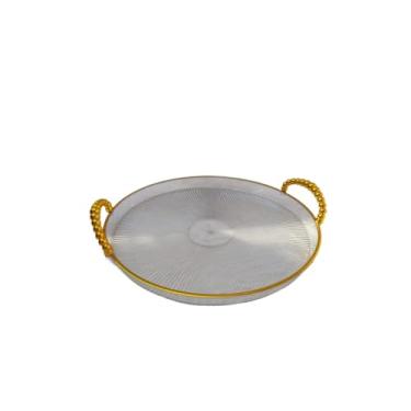 Imagem de Bandejas Com Alças, Para Mesa De Centro Sala De Jantar, Quarto Hotel, Acrílica Cristal Premium(Transparente dourada G)