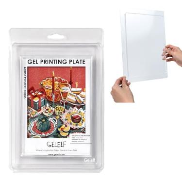 Imagem de Gelelf Kit de placa de impressão em gel - placa de gel de 20 x 25 cm com bloco de estampagem de acrílico - A alça para facilitar o levantamento e até mesmo pressionar - conjunto de arte de impressão