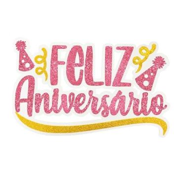 Imagem de PAINEL FELIZ ANIVERSARIO GLITTER ROSE GOLD