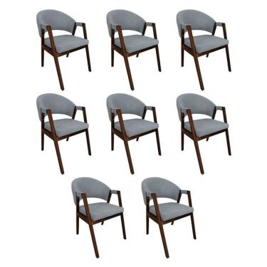Imagem de Kit 8 Cadeiras De Jantar Madeira Maciça Helen Impermeável Mel Cinza Linho