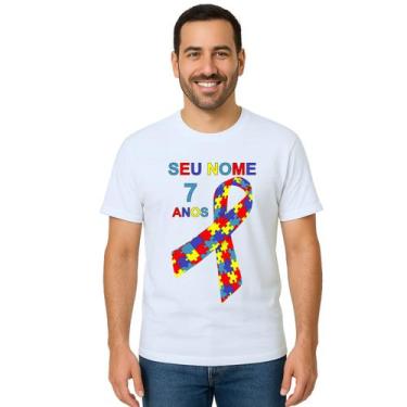 Imagem de Camiseta Autismo Gravata Autista Estampa Personalizada - Use P4, Branc