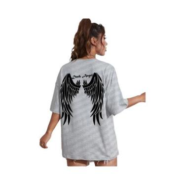 Imagem de Camiseta Feminina Oversized Com Estampa De Asa De Anjo Escura, Algodão