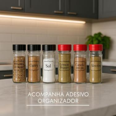 Imagem de Porta tempero e condimentos suporte de parede com adesivo 3D organizador cozinha prateleira prática para potes e especiarias (Tampa vermelha,4 Potes)