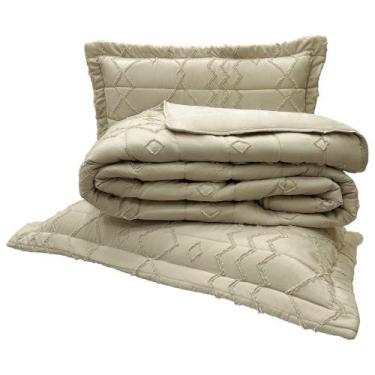 Imagem de Kit Cobre Leito Colcha Stylo Casal Dupla Face 3 Peças - Cáqui - 100% P