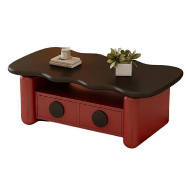 Imagem de Mesa de centro moderna e minimalista com armazenamento para sala de estar, espaço pequeno de luxo, design criativo, mesa de chá para casa simples (vermelha)