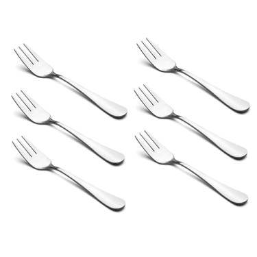 Imagem de HornTide Conjunto de 6 garfos de sobremesa, 3 dentes, garfo de salada, talheres, aço inoxidável, espelhado, polimento, 14 cm