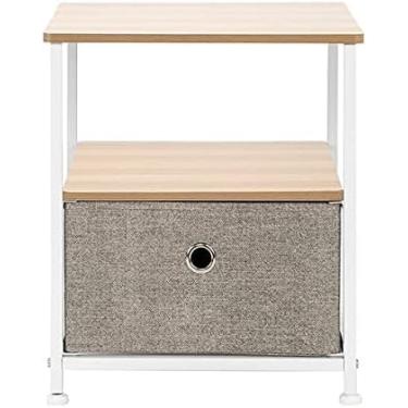 Imagem de Mesa de cabeceira para armazenamento de móveis de cabeceira e mesa de canto para casa, quarto, escritório, dormitório universitário, moldura de aço, tampo de madeira (cor: preto) (D)