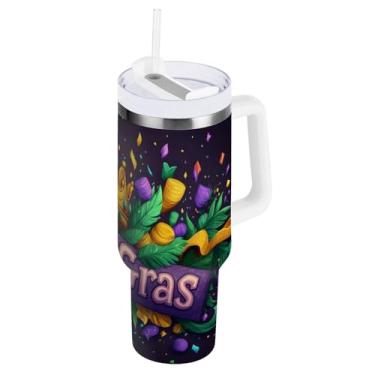Imagem de Blueangle Copo isolado com coroa de carnaval de 1,134 g com alça e tampa de palha, caneca de viagem reutilizável de aço inoxidável (230)
