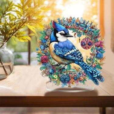 Imagem de Guirlanda de pássaro azul, decoração de mesa de acrílico transparente, enfeite de mesa, decoração de mesa para sala de estar ou escritório, Halloween, Natal, aniversário, dia dos namorados, 19 cm A59