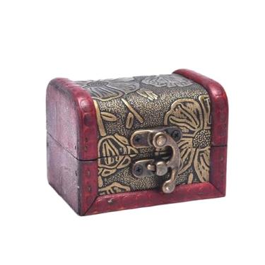 Imagem de 1 caixa organizadora de joias vintage mini baú de tesouro de madeira, caixa organizadora de joias, caixa de presente (amarela)