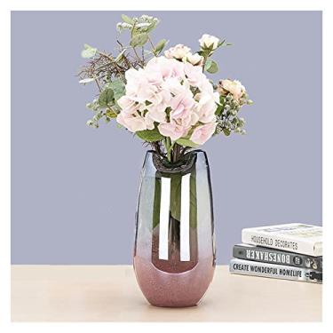 Imagem de x3anggyt5 Vaso de flores simples e moderno, quarto de modelo de luxo leve, decoração macia, decoração de sala de estar, arranjo de flores de mesa, utensílios de flores de vidro criativos, decoração de