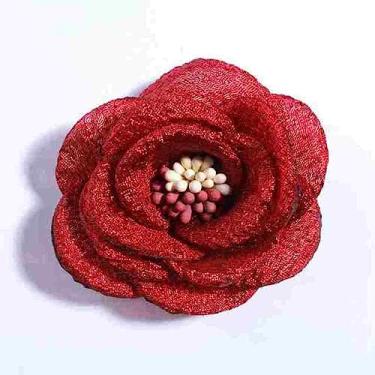 Imagem de NevStp 5 peças de flores de tecido de 5 cm para convite de casamento, flor artificial para decoração de vestido, vermelho, apenas flores