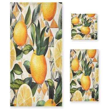 Imagem de xigua Lemons conjunto de toalhas de banheiro absorvente macio 3 peças toalha de banho toalha de mão toalhas decorativas para banheiro, academia, hotel, praia, piscina