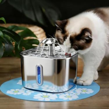 Imagem de Bebedouro para Gatos 2,2L, Fonte de Água Automático para Gato Silenciosa Inox Carvão Ativado Fluxo 360° LED Indicador Bebedouro para Gatos e Cães