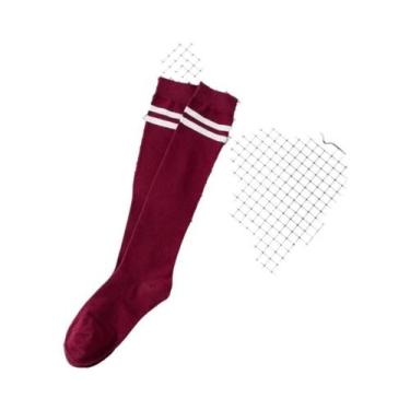 Imagem de Meias Femininas Longas Até O Joelho Listradas Em Cores Sólidas Quentes