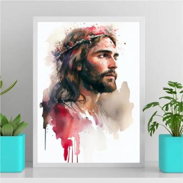 Imagem de Aquarela Jesus Cristo 33x24cm - Moldura Branca