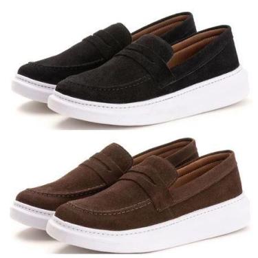 Imagem de kit 2 pares de tênis material sintético camurça mocassim confortável l