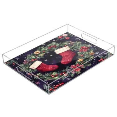 Imagem de STAYTOP Linda guirlanda de Natal em aquarela bandeja de acrílico para servir 15,7 x 11,20 cm, bandejas decorativas à prova de derramamento, organizador de bancada para café da manhã, chá, comida