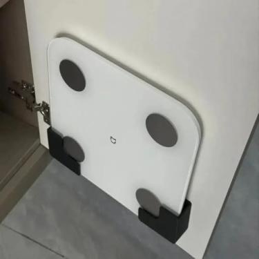 Imagem de Suporte de balança de parede resistente, organizador de plástico resistente (6 cm x 6 cm x 4 cm) para banheiro/cozinha/lavanderia, serve para superfícies de azulejo/madeira/vidro/mármore (preto)