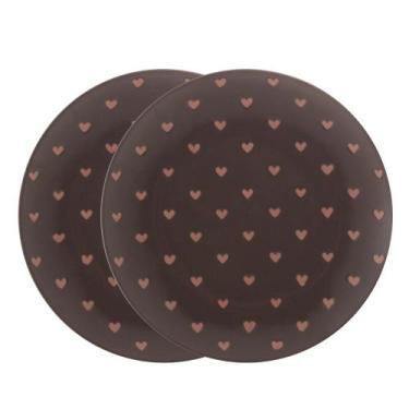 Imagem de Jogo 2 Pratos de Sobremesa em Cerâmica Coração Cinza Wolff 19,5cm