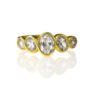 Imagem de Anel Feminino Banhado a Ouro 18k com 5 Cristais Ovais Cravejados (16)