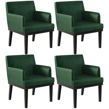 Imagem de Kit 04 Poltronas Decorativas Sala de Estar Base Preto Beatriz W01 Facto Verde Musgo - Lyam Decor