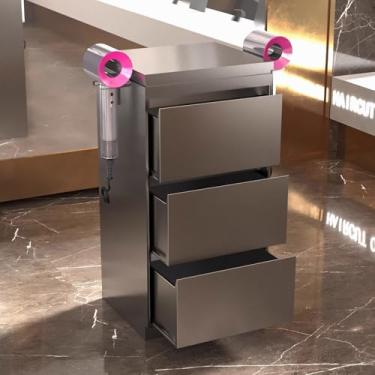 Imagem de Armário de armazenamento de salão de barbeiro de aço inoxidável - estação de estilo de 3 gavetas para cabeleireiros, spa de beleza e organização de ferramentas de tatuagem, armazenamento de