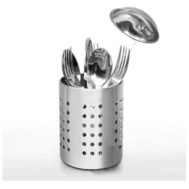 Imagem de Porta Talher Escorredor Vazado em Aço Inoxidável, Acabamento Polido Fosco, 9,5 x 12 cm, 2 Unidades