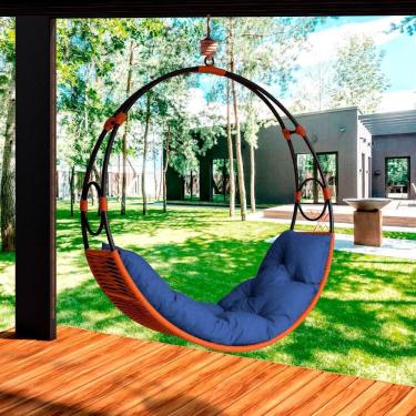 Imagem de Cadeira De Balanço Suspenso Lua Nova Em Corda Náutica Ocre/azul