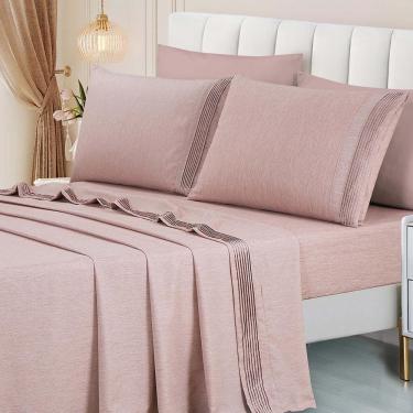 Imagem de Jogo De Lençol Eudora Queen 4 Peças Micropercal 300 Fios Toque Algodão Rose 100% Poliéster