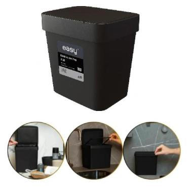 Imagem de Lixeira pia cozinha preta cesto de lixo 2,5l tampa multiuso casa banca