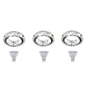 Imagem de Kit 3 Spot De Embutir Cristal Gesso Sala + Led Branco Frio