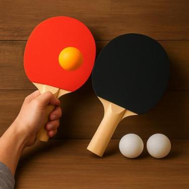 Imagem de Kit Ping Pong Mesa 2 Raquetes Madeira Equipamentos Esportivos Jogadore