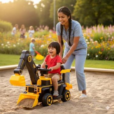 Imagem de Retroescavadeira Elétrica Infantil Trator Pá Móvel Veículo Empurrar Br