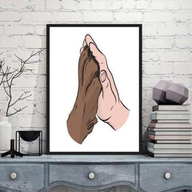 Imagem de Quadro Decorativo Mão E Pata 45X34Cm Com Vidro Moldura Preta