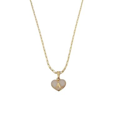 Imagem de Colar Cartier 45Cm Coração Branco Letra A Banhado Ouro 18K