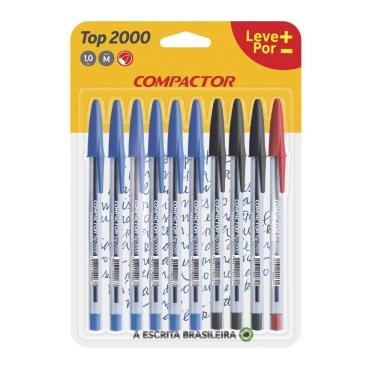 Imagem de Caneta Esferográfica Compactor Top 2000 1.0mm 3 Cores com 10 Unidades