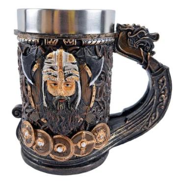 Imagem de Caneca Viking Resina Inox Cerveja Chopp Coleção 600ML - TENDA MEDIEVAL