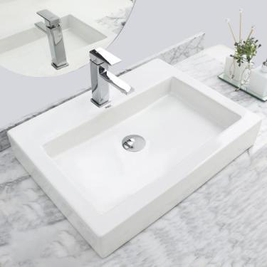 Imagem de Kit Cuba Pia Louça Cerâmica Banheiro C/ Torn mono e Válv S06 - Smart N