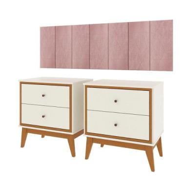 Imagem de Kit Quarto Casal 2 Mesas de Cabeceira Arruna MDF 2 gavetas e Cabeceira