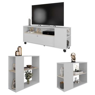 Imagem de Conjunto Kit Sala De Estar Rack Mesa Aparador Opala Branco