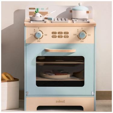 Imagem de Forno de Cozinha Educativa de Brincar em Madeira ROBUD, com Mini Cupcakes e Pizza, para Crianças - Brinquedo Realista de Forno de Madeira